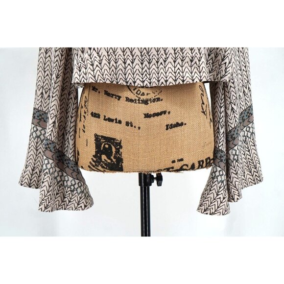 Free People Cropped Top Women Extra Small XS Bell Sleeve Ivory Black Boho - Picture 5 of 10